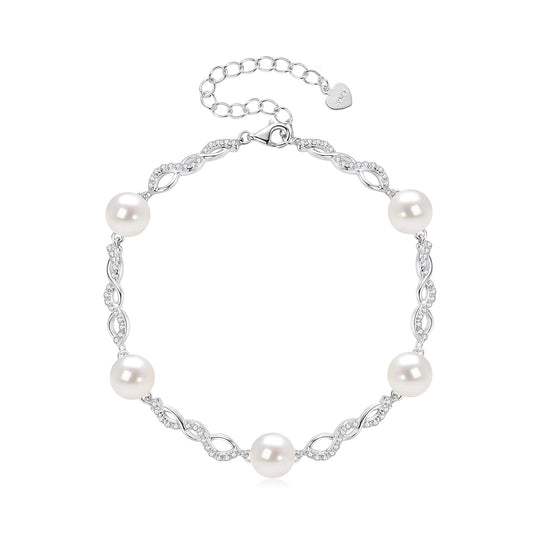 Pearl Bracelet Sterling Silver Gold Plated Freshwater Cultured White Pearl Handmade Bracelet Infinity Design Bracelets Jewelry