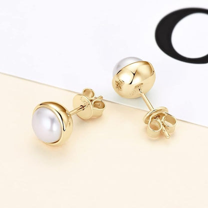 Pearl Earrings 18K Gold Plated Handpicked Freshwater Cultured Pearls Stud Hypoallergenic