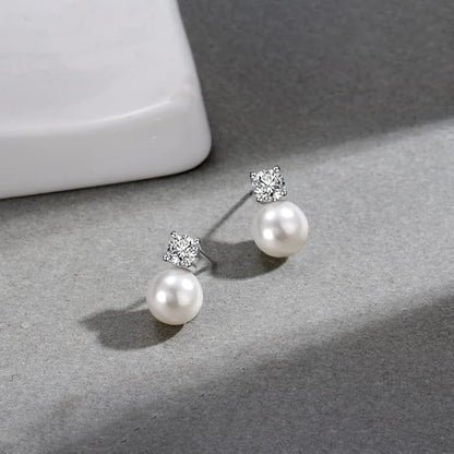 Pearl Stud Earrings June Birthstone Freshwater Cultured Shell White Pearl Drop Silver Earrings