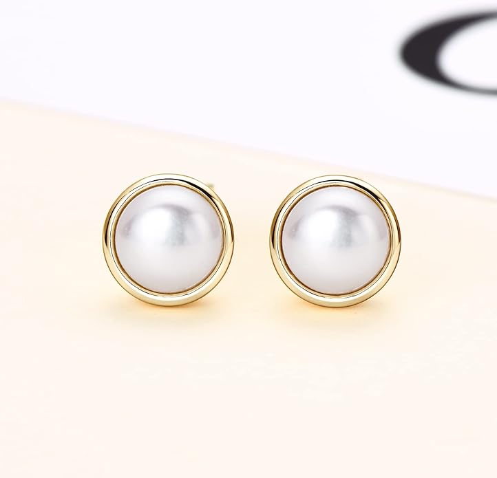 Pearl Earrings 18K Gold Plated Handpicked Freshwater Cultured Pearls Stud Hypoallergenic