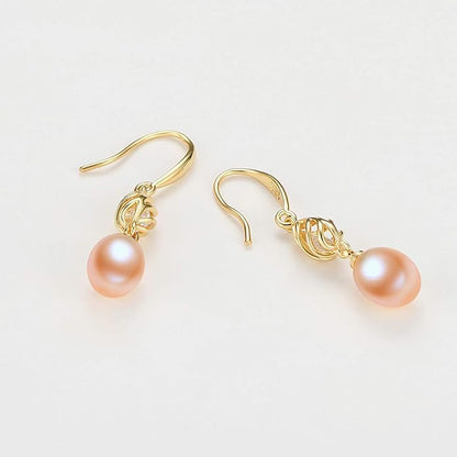 Pendientes colgantes de perlas cultivadas de agua dulce para mujer, de plata de ley chapada en oro de 14 quilates.
