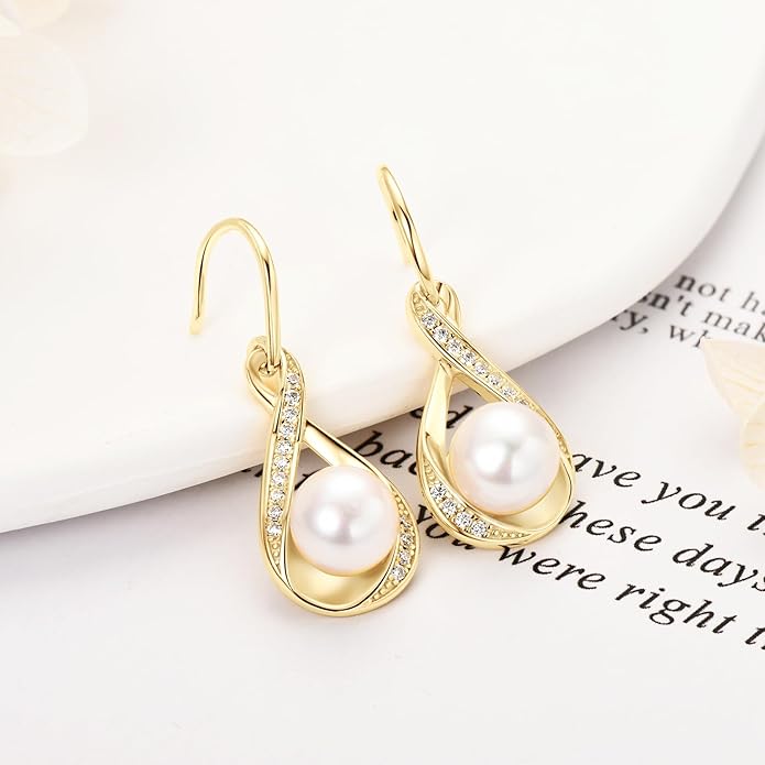 Pendientes de perlas de agua dulce para mujer, pendientes colgantes de perlas de plata de ley, joyería de boda, regalo