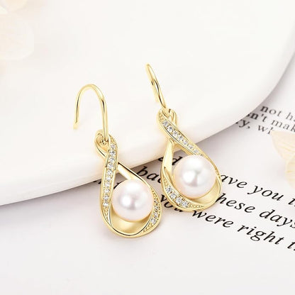 Pendientes de perlas de agua dulce para mujer, pendientes colgantes de perlas de plata de ley, joyería de boda, regalo