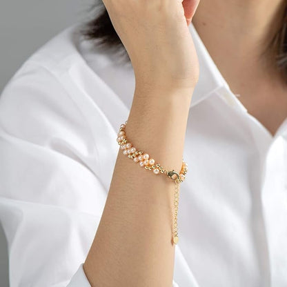 Pearl Bracelets 14K Gold Plated Adjustable Freshwater Pearl Bracelet Jewelry Gifts