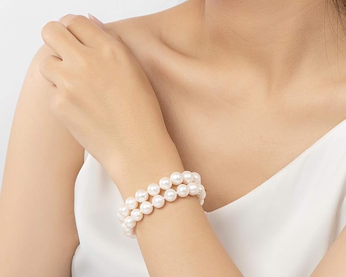 Double Row Pearl Bracelet Two Strand Freshwater Cultured White Pearl Bracelets