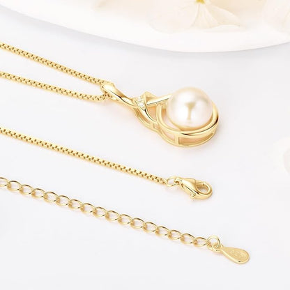Freshwater Pearl Pendant Necklaces for Women, Sterling Silver Infinity Single Pearl Necklace