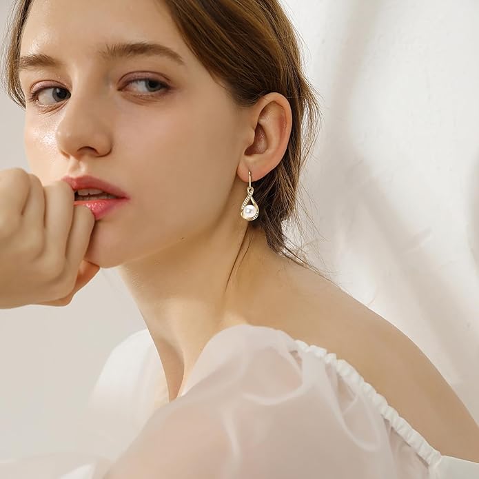 Pendientes de perlas de agua dulce para mujer, pendientes colgantes de perlas de plata de ley, joyería de boda, regalo