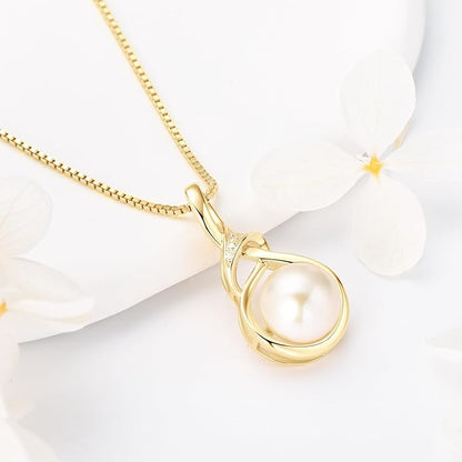 Freshwater Pearl Pendant Necklaces for Women, Sterling Silver Infinity Single Pearl Necklace