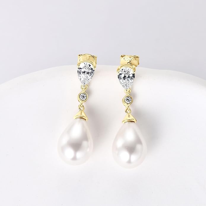 925 Sterling Silver Freshwater Pearl Drop Earrings for Women - June Birthstone Long Dangle Jewelry Gifts