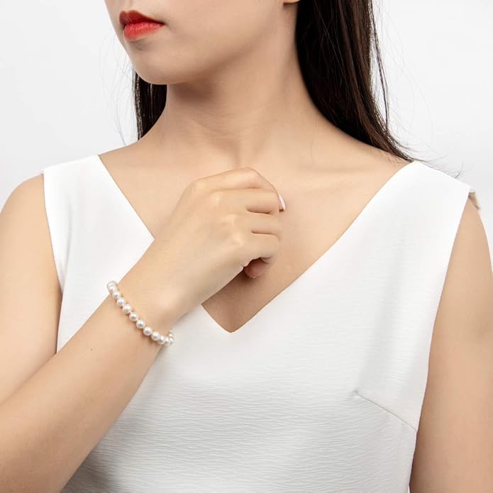 Pearl Bracelets 925 Sterling Silver Round White Freshwater Cultured Pearls Bracelet Gifts