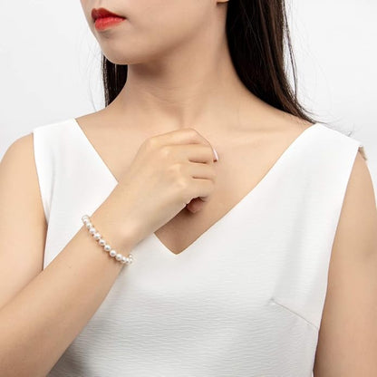 Pearl Bracelets 925 Sterling Silver Round White Freshwater Cultured Pearls Bracelet Gifts