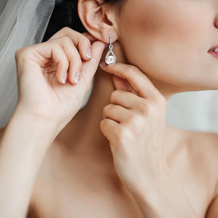 Pendientes de perlas de agua dulce para mujer, pendientes colgantes de perlas de plata de ley, joyería de boda, regalo