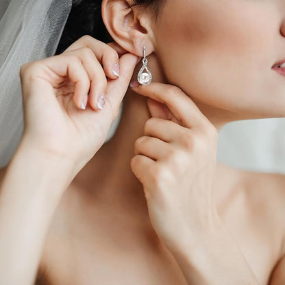 Pendientes de perlas de agua dulce para mujer, pendientes colgantes de perlas de plata de ley, joyería de boda, regalo