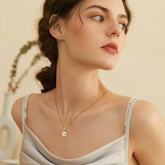 Simple Pearl Necklace Sterling Silver Freshwater Cultured Single Pearl Pendant Necklaces