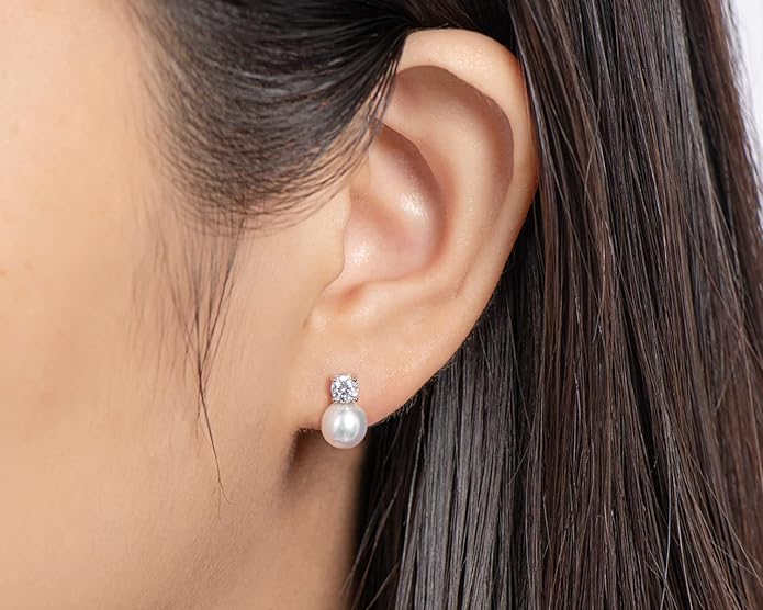 Pearl Stud Earrings June Birthstone Freshwater Cultured Shell White Pearl Drop Silver Earrings