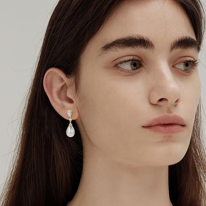 925 Sterling Silver Freshwater Pearl Drop Earrings for Women - June Birthstone Long Dangle Jewelry Gifts