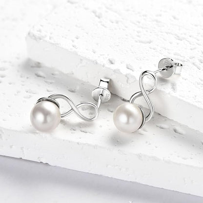 Freshwater Pearl Drop Earrings for Women, 925 Sterling Silver Infinity Pearl Drop Earrings
