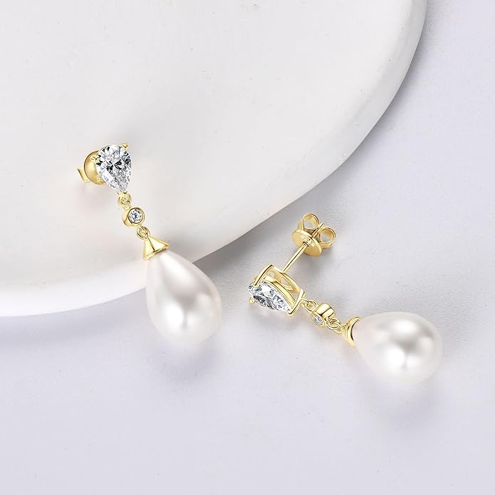 925 Sterling Silver Freshwater Pearl Drop Earrings for Women - June Birthstone Long Dangle Jewelry Gifts
