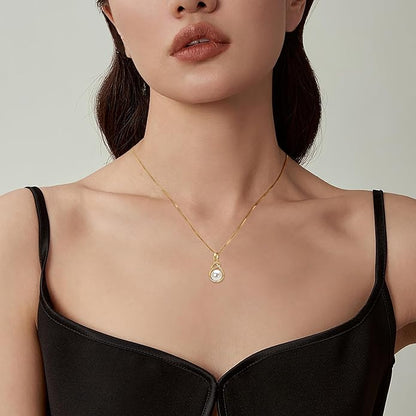 Freshwater Pearl Pendant Necklaces for Women, Sterling Silver Infinity Single Pearl Necklace