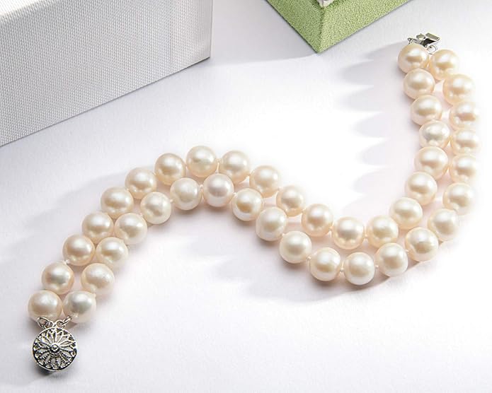 Double Row Pearl Bracelet Two Strand Freshwater Cultured White Pearl Bracelets
