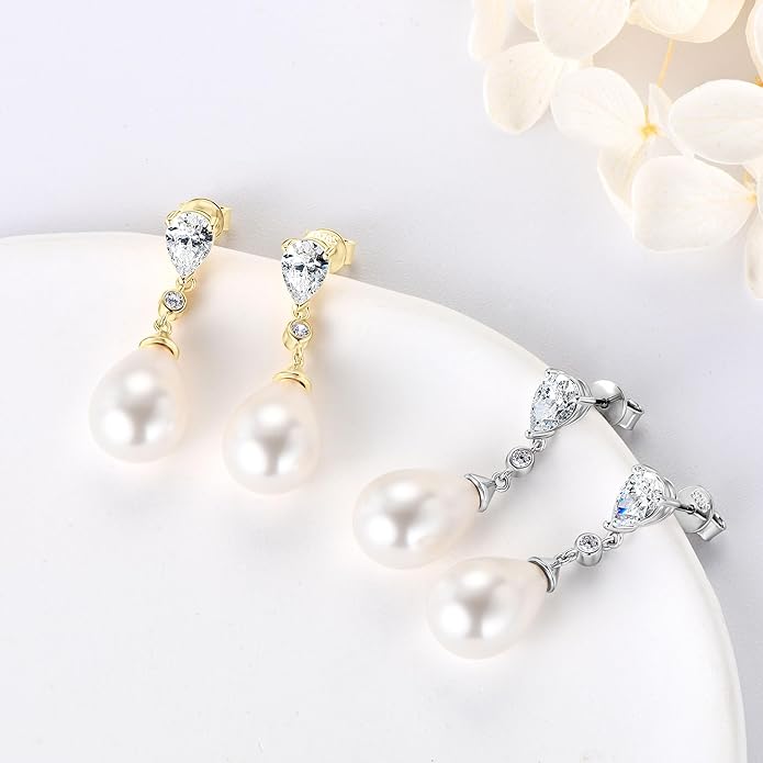925 Sterling Silver Freshwater Pearl Drop Earrings for Women - June Birthstone Long Dangle Jewelry Gifts