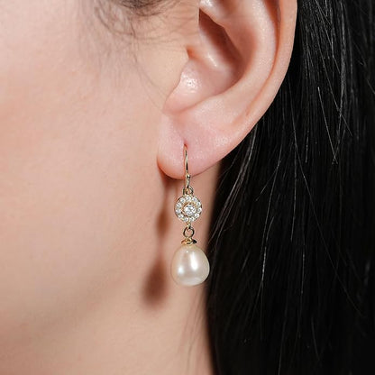 Elegant Sterling Silver Freshwater Pearl Drop Earrings for Women Classic Dangle Wedding Jewelry Gift