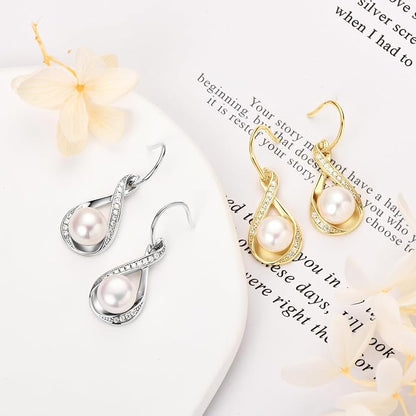 Pendientes de perlas de agua dulce para mujer, pendientes colgantes de perlas de plata de ley, joyería de boda, regalo