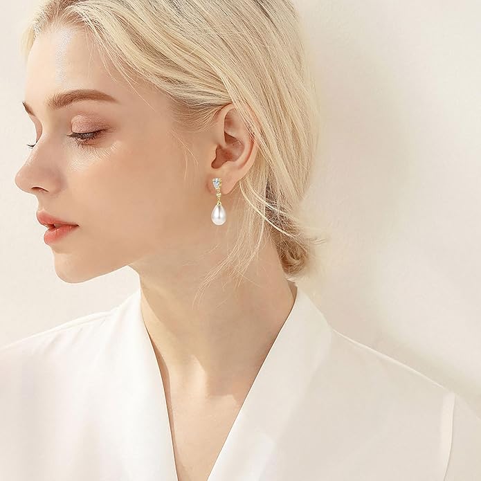 925 Sterling Silver Freshwater Pearl Drop Earrings for Women - June Birthstone Long Dangle Jewelry Gifts
