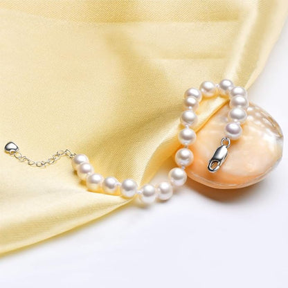 Pearl Bracelets 925 Sterling Silver Round White Freshwater Cultured Pearls Bracelet Gifts