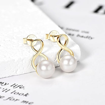 Freshwater Pearl Drop Earrings for Women, 925 Sterling Silver Infinity Pearl Drop Earrings