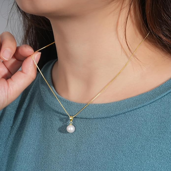 Simple Pearl Necklace Sterling Silver Freshwater Cultured Single Pearl Pendant Necklaces