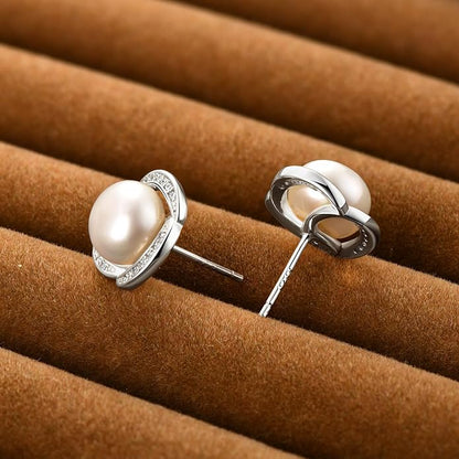 Pearl Stud Earrings 14K Gold Plated Freshwater Cultured White Pearl Jewelry Gifts