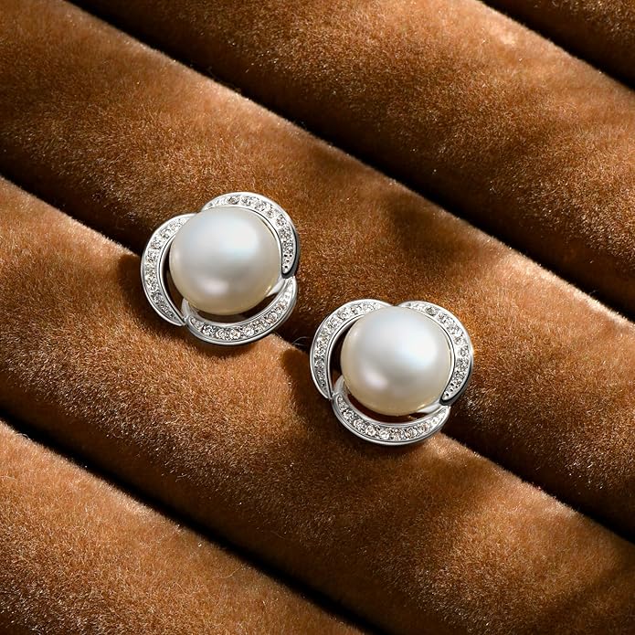 Pearl Stud Earrings 14K Gold Plated Freshwater Cultured White Pearl Jewelry Gifts