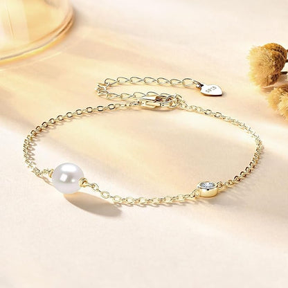 Dainty Freshwater Pearl Bracelet Delicat Sterling Silver White Pearl Link Chain Bracelets