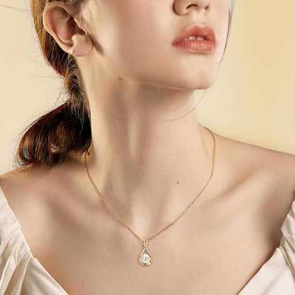 Freshwater Pearl Pendant Necklaces Sterling Silver Infinity Single Pearl Necklace with Shiny Moissanite
