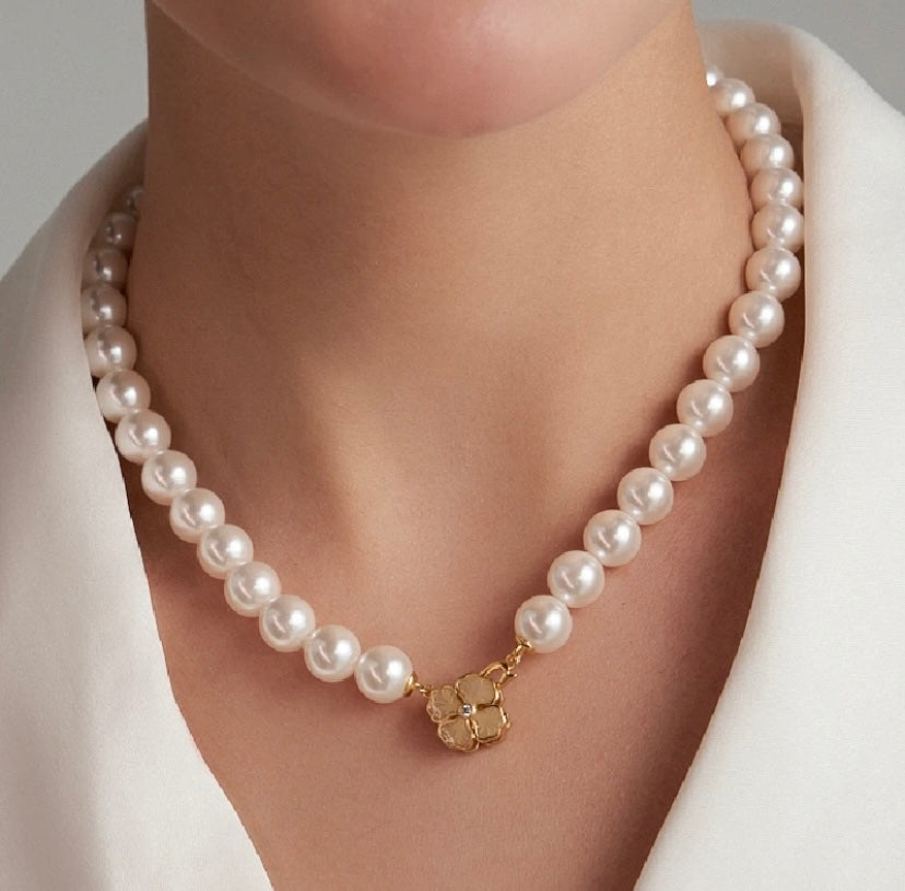 Trendy Pearl Necklace for Women – Dainty Gold Plated Chain with Simulated Pearls for Layered Look