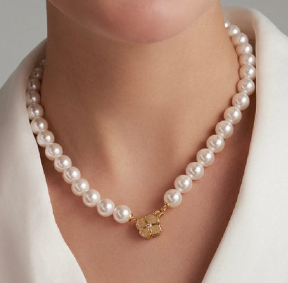 Trendy Pearl Necklace for Women – Dainty Gold Plated Chain with Simulated Pearls for Layered Look