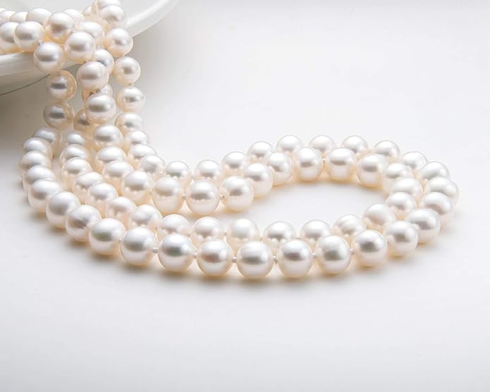 Pearl Strand Necklace Freshwater Cultured White Pearl Bead Choker Long Necklaces