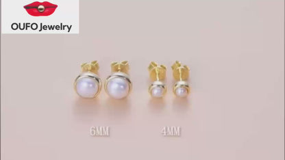 Pearl Earrings 18K Gold Plated Handpicked Freshwater Cultured Pearls Stud Hypoallergenic