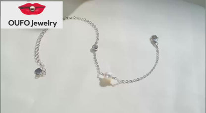 Dainty Freshwater Pearl Bracelet Delicat Sterling Silver White Pearl Link Chain Bracelets