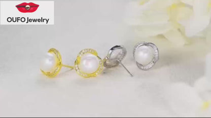 Pearl Stud Earrings 14K Gold Plated Freshwater Cultured White Pearl Jewelry Gifts