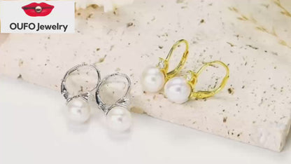Pearl Hoop Earrings Sterling Silver Freshwater Cultured White Pearl Drop Dangle Earring