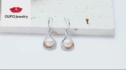 Freshwater Pearl Pendant Necklaces Sterling Silver Infinity Single Pearl Necklace with Shiny Moissanite
