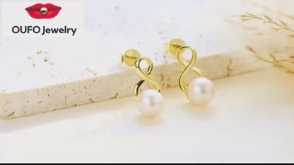 Freshwater Pearl Drop Earrings for Women, 925 Sterling Silver Infinity Pearl Drop Earrings